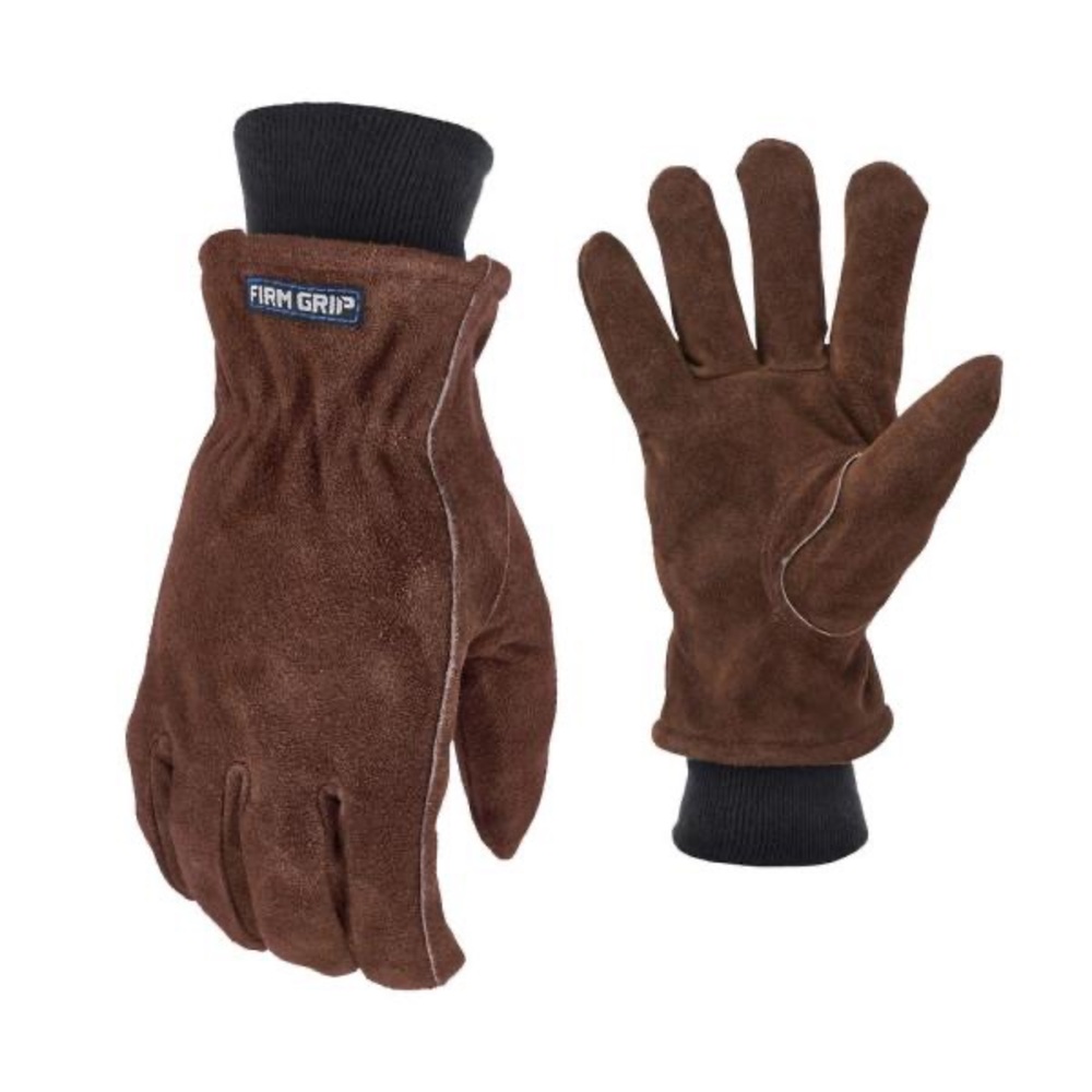 Firm Grip Large Winter Suede Leather Gloves with Insulated Fleece Liner